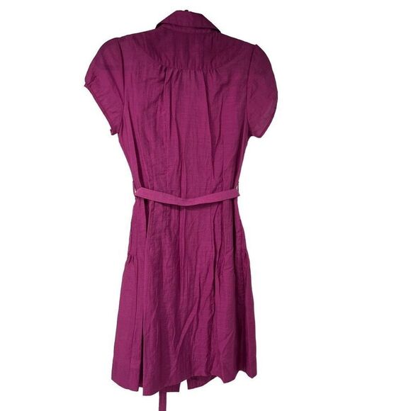 NY Collection Purple Orchid Short Sleeve Button Front Cotton Blend Dress - Picture 2 of 9